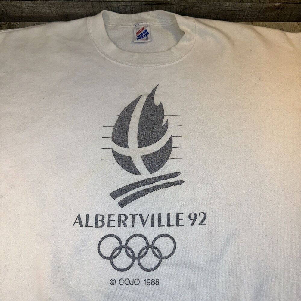 Vintage 92 Albertville Olympics White Crew (XL) Jerzees 3m Promo Reflects
